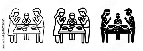 Obraz na płótnie Family Praying Before Meal, Gratitude, Blessing, Togetherness, Simple Icon Set