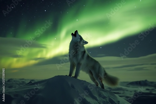 Greenland Dog howling on snowy ridge Northern