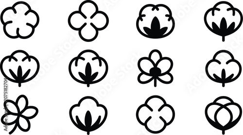 Foto Vector Cotton Icon Set Featuring Cotton Boll, Natural Fiber, and Textile Industr