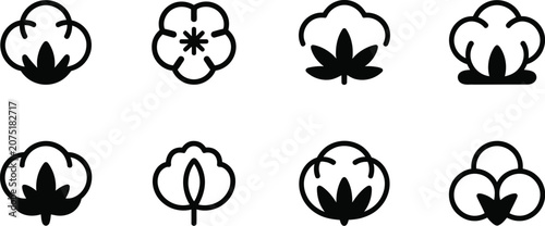 Foto Vector Cotton Icon Set Featuring Cotton Boll, Natural Fiber, and Textile Industr