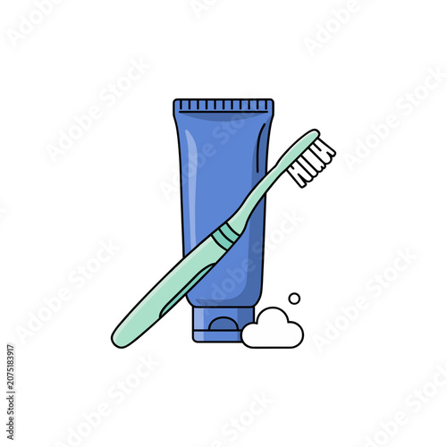 Toothbrush and Toothpaste Tube Flat Vector Illustration