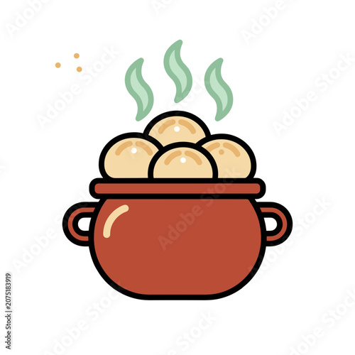 Steamed Dumplings in a Red Pot with Steam