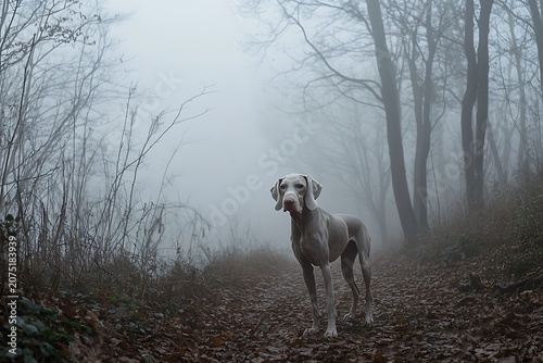 forest Weimaraner in foggy grey