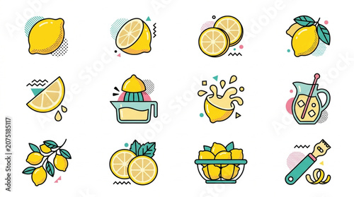Cuadro en lienzo Collection of Fresh Lemon Icons and Illustrations.