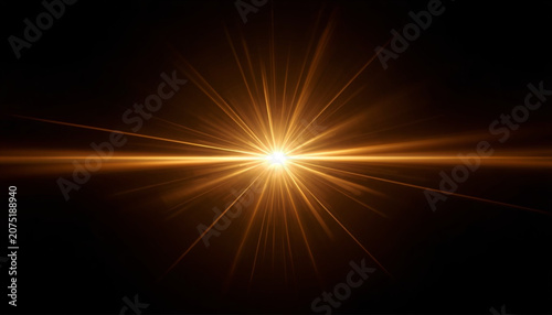 Dramatic Golden Anamorphic Lens Flare on Black Background
