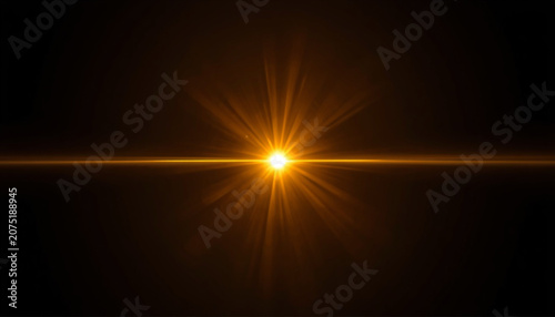 Dramatic Golden Anamorphic Lens Flare on Black Background