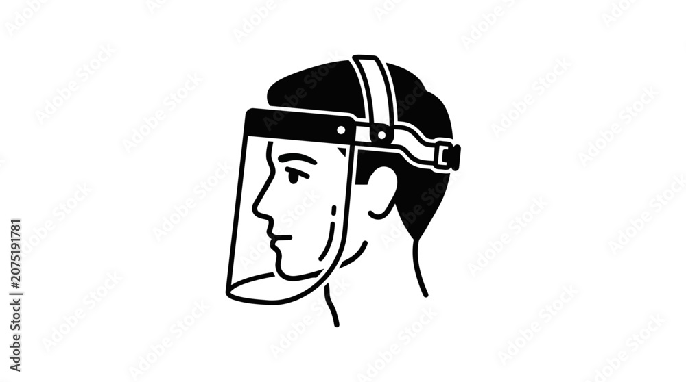 Naklejka premium Face Shield Protection Icon - Person Wearing Protective Face Shield for Safety