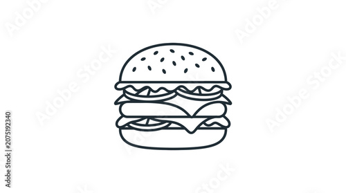 Simple Hamburger Linear Icon for Fast Food Menu