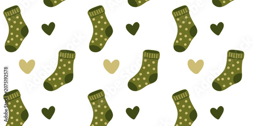 Tableau sur toile green socks and hearts seamless illustration pattern design