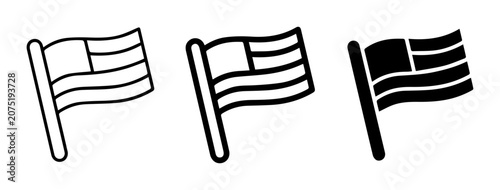Foto American Flag Icons: Outline, Line Art, Solid Black Vector Set