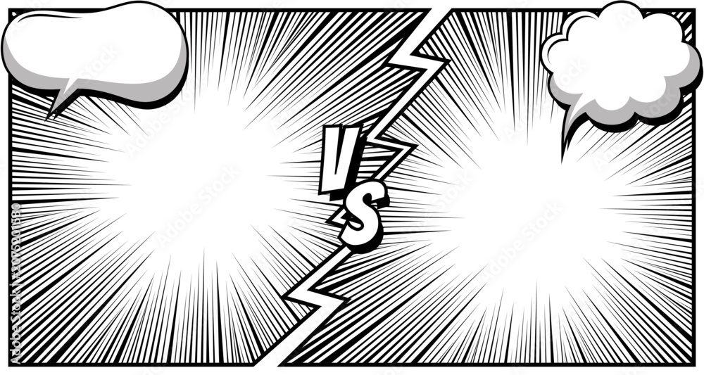 Foto Comic Book Versus Background with Speech Bubbles and Dynamic Speed Lines Vector