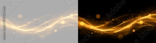 Panel kuchenny z motywem Golden Glitter Dust Stream with Floating Bokeh Lights and Luminous Energy Wave, Luxury Glow Effect on Dark Background with Sparkles