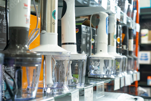 A Showcase of Various Hand Blenders Displayed on Store Shelves Highlighting Their Design and Functional Features for Culinary Enthusiasts