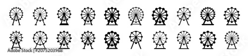 Ferris wheel icons in various styles and colors - Colorful Ferris wheel icons in different artistic styles, perfect for web design, presentations, and illustrations.