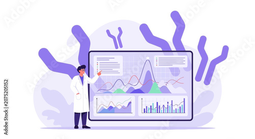 Scientist Analyzing Data on Screen, Medical Research, Drug Development, Biotechnology