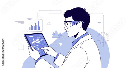 Scientist Analyzing Data on Tablet, Medical Research, Healthcare Technology, Lab Equipment