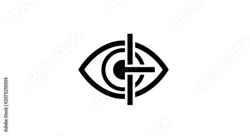 A stylized eye with a cross.
