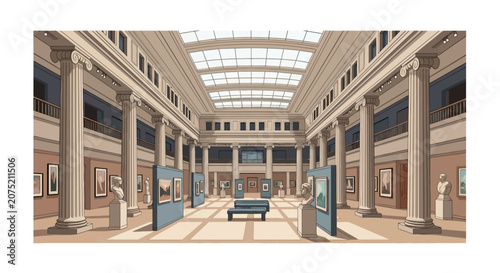 Obraz na plátně Classical art gallery with columns and sculptures