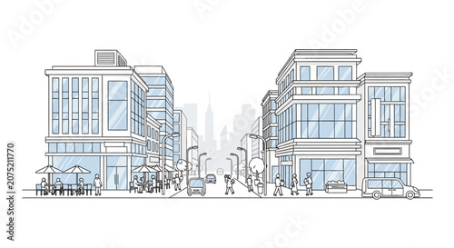 Tableau sur toile Modern city street scene with bustling urban life