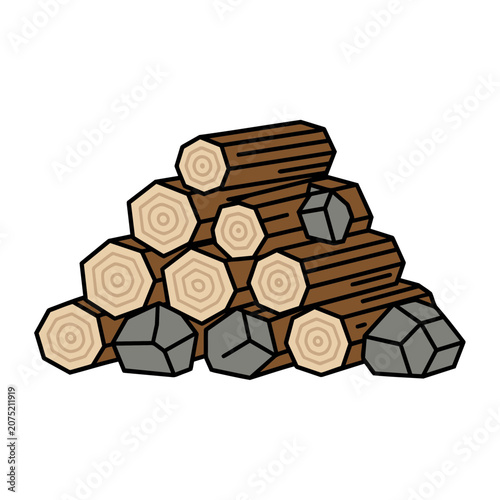 Flat illustration of stacked firewood logs with stones