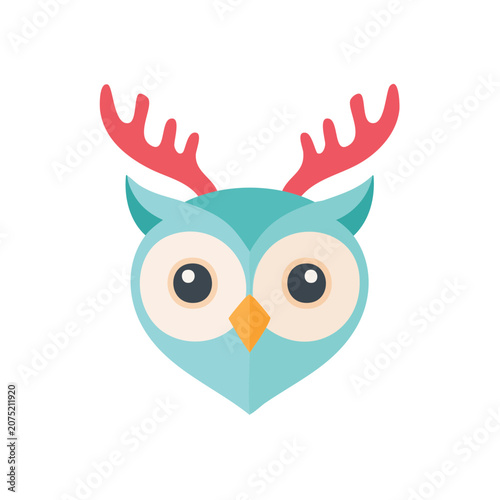 Flat vector illustration of a teal owl with red wings and heart