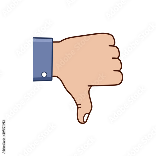 Flat vector illustration of a thumbs down hand gesture