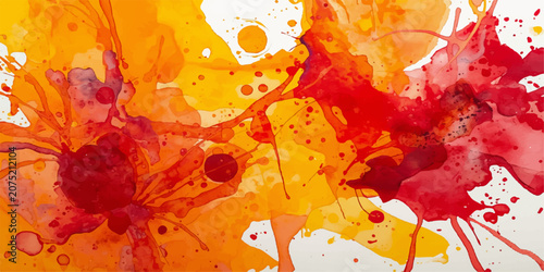 Fotografie Vibrant watercolor splashes in fiery hues of red and orange burst forth, creating an abstract explosion of color and form