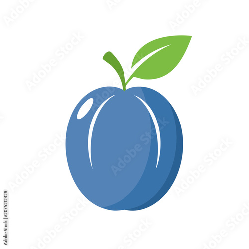 Blue plum with green leaf flat vector illustration