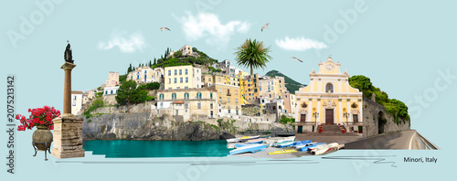 View of Minori on the Amalfi Coast in Italy.