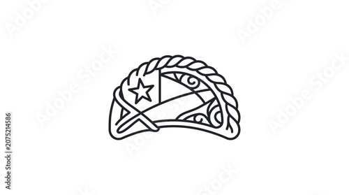 Chilean Empanada Line Art Icon with Flag Detail