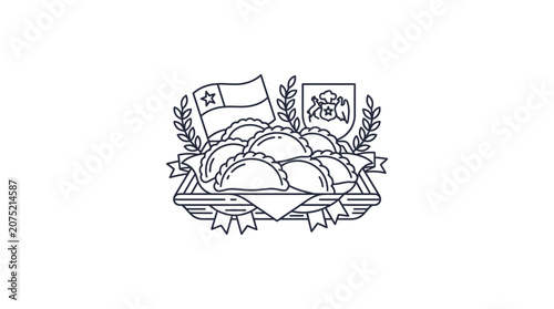 Chilean Empanadas Illustration with National Flag and Emblem