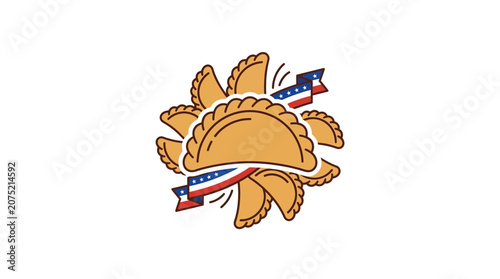 Chilean Empanadas Illustration with National Ribbon