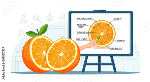 Orange Anatomy Diagram on Whiteboard with Lab Background - Education Concept