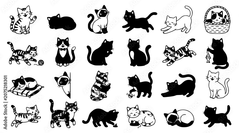 Fototapeta premium Funny Cartoon Cat Vector Collection with Various Playful Poses for Kids and Pet Illustration