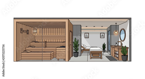 Modern spa interior with luxury sauna and massage room