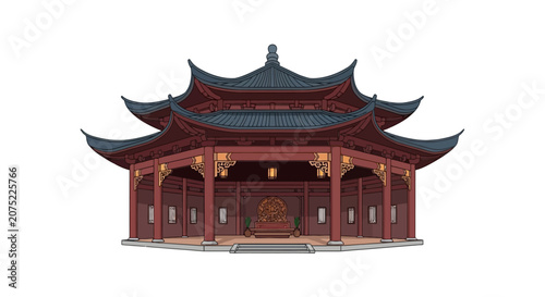 Traditional asian temple architecture with tiered roofs