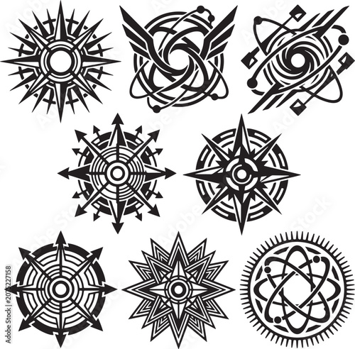 Photos Black and white mandala, sacred geometry, vector icons, 8 symbols