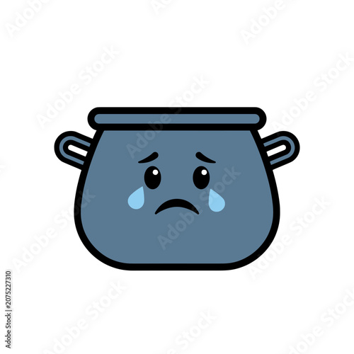 Sad cartoon cooking pot with tears