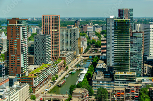 Rotterdam, The Netherlands, June 20, 2026: aerial view of the Wijnhaven/Wine Harbour in the historic Water Town, which has been transformed in a lively modern neighbourhood in recent decades