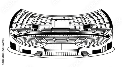 Foto Modern stadium arena with tiered seating and floodlights