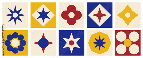 Set of geometric abstract shapes and patterns in retro style