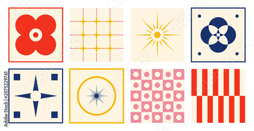Set of 8 abstract geometric patterns and symbols in retro style