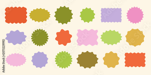 Set of colorful vector starburst and wavy speech bubble shapes