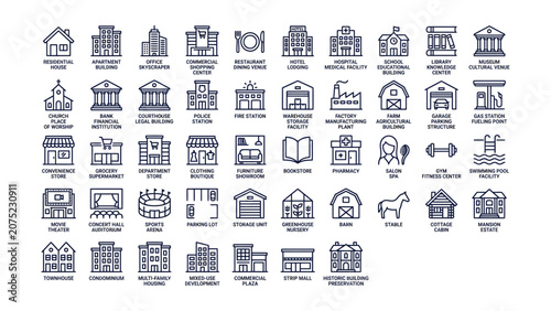 Cuadro en lienzo Comprehensive collection of modern outline vector icons representing diverse bui