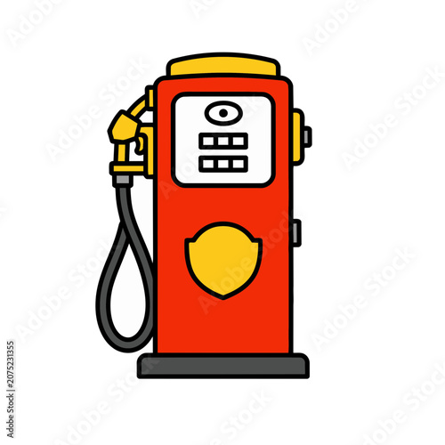 Flat vector illustration of a red gas pump with yellow accents