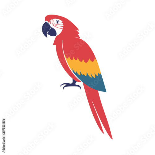 Flat vector illustration of a scarlet macaw parrot