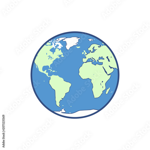 Flat vector illustration of a world map globe