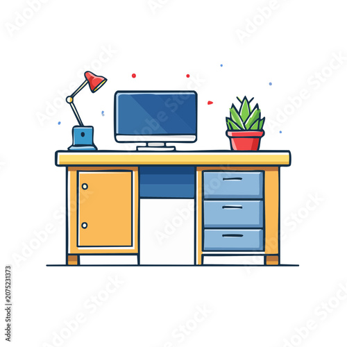 Flat vector illustration of an office desk setup