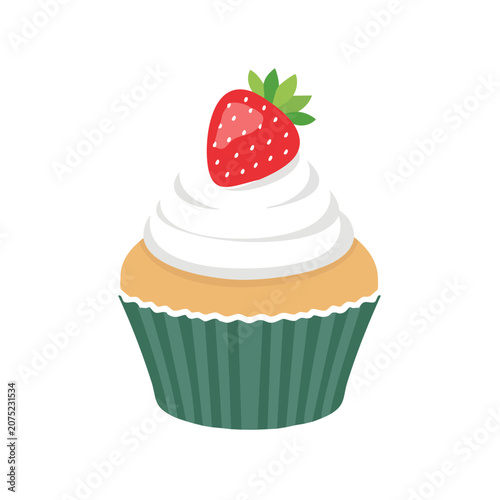 Strawberry Cupcake Flat Vector Illustration