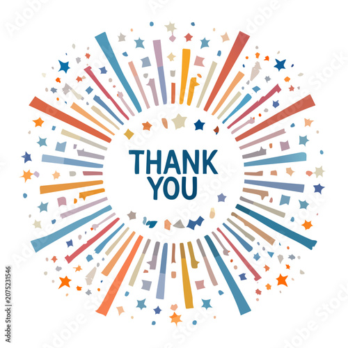 Thank You Text with Colorful Fireworks and Stars